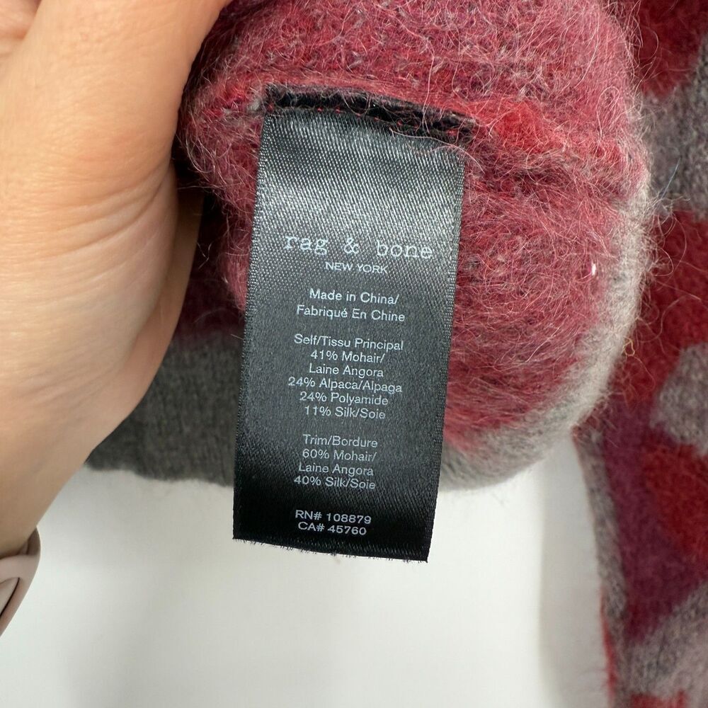Rag & Bone Leopard Print Red Grey Crewneck Mohair Angora Silk Sweater Cozy XS - Picture 6 of 12